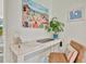Stylish home office with a modern desk setup and coastal-themed artwork on the wall at 7817 Alhambra Dr, Bradenton, FL 34209