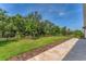 Expansive backyard featuring lush lawn, mature trees, and a stone paver patio at 8069 Tidal Pointe Way, Sarasota, FL 34240