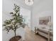 Inviting foyer with hardwood floors, elegant lighting, and decorative olive tree at 8069 Tidal Pointe Way, Sarasota, FL 34240