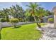 Lush backyard with palm trees and white rock landscaping at 9016 30Th E St, Parrish, FL 34219