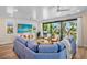 Comfortable living space with a large sectional sofa and view of the balcony and ocean at 135 Avenida Veneccia, Sarasota, FL 34242