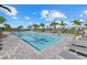 Community lap pool with lounge chairs, palm trees, and clear blue water provides a great workout and relaxation space at 15315 Golden Beam Pl, Bradenton, FL 34211