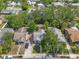 Aerial view of a neighborhood showcasing houses, tree coverage, and backyard design at 2330 7Th W Ave, Bradenton, FL 34205