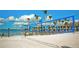 Beach volleyball court with ocean and bridge views surrounded by palm trees at 2330 7Th W Ave, Bradenton, FL 34205