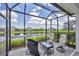 Screened patio overlooking a serene pond with comfortable seating and beautiful views at 2631 Sapphire Blue Ln, Bradenton, FL 34211