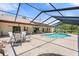 Backyard pool area with covered patio and dining set, perfect for outdoor entertaining and relaxation at 4622 34Th E Ct, Bradenton, FL 34203