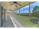 Screened patio with ceiling fans overlooking trees and lawn at 6335 Bay Cedar Ln, Bradenton, FL 34203