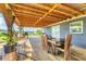 Inviting covered deck with dining table, chairs, and a serene outdoor view at 7745 Wauchula Rd, Myakka City, FL 34251