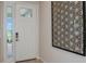 Modern white front door with sidelight window and modern door hardware at 8583 Big Dipper Dr, Sarasota, FL 34241
