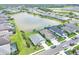 Scenic aerial view of a community featuring beautiful homes, serene lakes, and lush landscaping at 13549 Old Creek Ct, Parrish, FL 34219