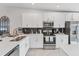 Kitchen showcases white cabinetry, stainless steel appliances, and a black backsplash at 14257 Heritage Landing Blvd # 1122, Punta Gorda, FL 33955