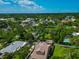 Drone shot presents a residential neighborhood featuring well-maintained homes and verdant lawns at 326 25Th W St, Bradenton, FL 34205
