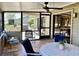 Relaxing screened patio featuring comfortable seating and a ceiling fan for enjoying the outdoors at 3407 Avenida Madera # A, Bradenton, FL 34210