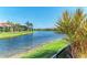 Peaceful pond surrounded by well maintained lawns, palm trees and luxurious homes at 5511 Foxfire Run, Lakewood Ranch, FL 34211