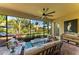 Relaxing screened patio with comfortable seating and views of the beautifully landscaped backyard at 5511 Foxfire Run, Lakewood Ranch, FL 34211