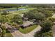 Aerial view showcasing the home's prime location near tranquil lake and lush green spaces at 1111 Harefield Cir, Sun City Center, FL 33573