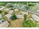 Aerial perspective of a residential area, featuring well-kept properties, trees, and quiet streets at 1906 Canterbury Ln # 16, Sun City Center, FL 33573