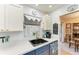 Updated kitchen with black sink and countertop, white upper cabinets, and blue lower cabinets at 1906 Canterbury Ln # 16, Sun City Center, FL 33573