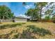 Large grassy backyard features mature trees and wood privacy fence at 4155 Center Gate Blvd, Sarasota, FL 34233