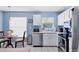 Eat-in kitchen has ample counter space, white cabinetry and stainless steel dishwasher at 5823 Helen Way, Sarasota, FL 34243