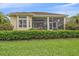 Beautiful backyard featuring lush landscaping and a screened-in patio with easy access to the home's interior at 7507 Ascot Ct, Bradenton, FL 34201