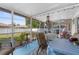 A screened-in porch with an outdoor dining area and views of the backyard at 8638 Bessemer Ave, North Port, FL 34287