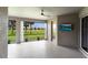 Relaxing screened patio featuring expansive views of the golf course, perfect for outdoor enjoyment at 8640 Stone Harbour Loop, Bradenton, FL 34212