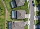 Birds-eye view of the house with a screened pool, surrounded by lush lawns and neighborhood street at 8932 Isabella Cir, Parrish, FL 34219