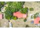 Overhead aerial shot of home, barns, and trailers on the property at 12714 Tyler Run Ave, Odessa, FL 33556