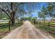 Long, tree-lined driveway leading to a horse farm estate at 12714 Tyler Run Ave, Odessa, FL 33556