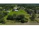 Panoramic aerial view of the property with barn, pond, pastures, and surrounding greenery, perfect for country living at 16918 Waterline Rd, Bradenton, FL 34212
