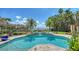 Lushly landscaped backyard with a luxurious swimming pool and spa, offering stunning waterfront views at 203 Robin Dr, Sarasota, FL 34236