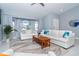 Bright living room features large windows, comfortable sofas, and stylish decor at 217 Mariner Ln, Rotonda West, FL 33947