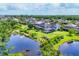 Aerial view of a community featuring homes with pools and landscaping near a serene pond at 6125 Anise Dr, Sarasota, FL 34238