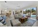 Open concept living room with bar seating, a comfortable sofa, and a pool view at 6643 Butlers Crest Dr, Bradenton, FL 34203