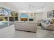 Cozy living room with fireplace, sliding glass doors to the pool, and comfortable seating at 6643 Butlers Crest Dr, Bradenton, FL 34203