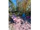 Inviting backyard patio area with colorful seating amidst lush bamboo trees and verdant foliage at 1019 10Th W Ave, Bradenton, FL 34205