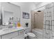 Well-lit bathroom featuring a shower-tub combo, modern vanity, and neutral decor at 10868 Sun Drop St, Venice, FL 34293