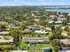 Aerial view of a home with a screened pool in a lush, green neighborhood near the water at 1723 Laramie St, Sarasota, FL 34231