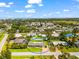 An aerial view showcases a single-story home with fenced-in backyard with lush greenery and a screened-in pool at 1723 Laramie St, Sarasota, FL 34231