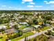Aerial view showcases a charming one-story home with a screened-in pool in a well-maintained residential community at 1723 Laramie St, Sarasota, FL 34231