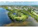 Gorgeous aerial view featuring a calm lake encircled by waterfront property and verdant foliage at 4736 Independence Dr # 4736, Bradenton, FL 34210
