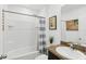 Modern bathroom features tiled shower, framed mirror, and updated vanity at 4833 San Palermo Dr, Bradenton, FL 34208