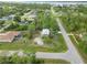 Panoramic aerial view of a home in a quiet neighborhood with lush greenery and close proximity to the water at 5403 Fleming St, Port Charlotte, FL 33981