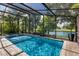 Beautiful screened-in pool and jacuzzi with a view of the yard and a neighborhood lake at 12015 Forest Park Cir, Bradenton, FL 34211