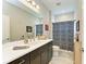 Bathroom featuring a single sink and shower with zebra-print shower curtain at 4625 Canoe Creek Ave, Parrish, FL 34219