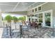 Outdoor patio with tables, chairs, brick pavers, and decorative light fixtures with covered ceiling at 4625 Canoe Creek Ave, Parrish, FL 34219