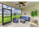 Enjoy this outdoor living space with a tranquil water view and cozy seating perfect for relaxing and entertaining on the screened patio at 4625 Canoe Creek Ave, Parrish, FL 34219