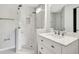 Modern bathroom featuring a glass shower, a vanity, and a designer sink at 5192 Cedar Hammock Ln, Sarasota, FL 34232