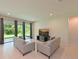 Inviting living room with sliding glass doors, neutral color scheme, and contemporary furnishings at 6204 Horse Mill Pl, Palmetto, FL 34221